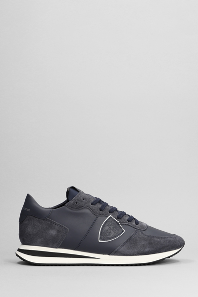 Shop Philippe Model Trpx Sneakers In Blue Suede And Leather