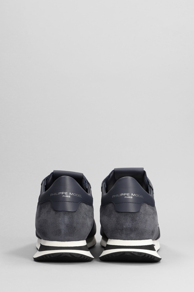 Shop Philippe Model Trpx Sneakers In Blue Suede And Leather
