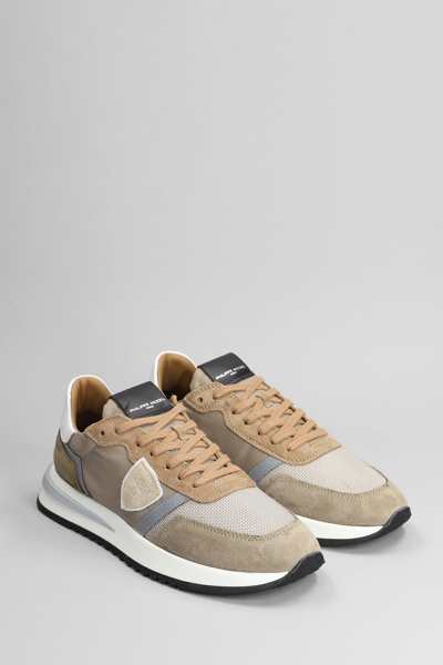 Shop Philippe Model Tropez 2.1 Sneakers In Taupe Suede And Fabric