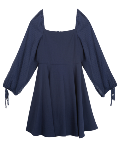 Shop Rare Editions Big Girls Swiss Dot Pleated Skater Dress In Navy