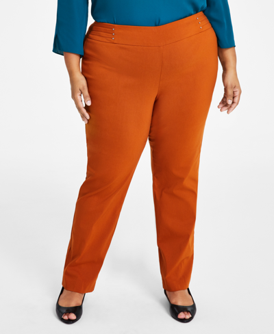 Jm Collection Plus Size Tummy Control Pull-on Slim-leg Pants, Created For  Macy's In Caramel Cafe