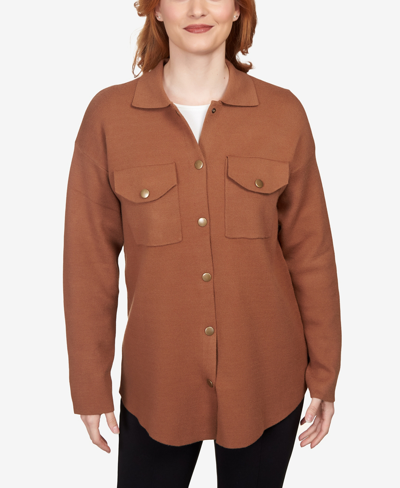 Shop Ruby Rd. Petite Solid Shacket Shirt Jacket In Chestnut