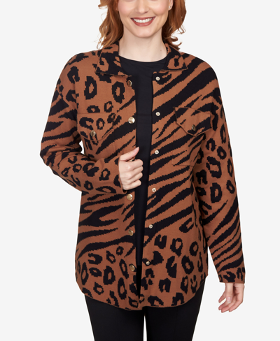 Shop Ruby Rd. Petite Bold Animal Print Shacket Jacket In Chestnut Multi