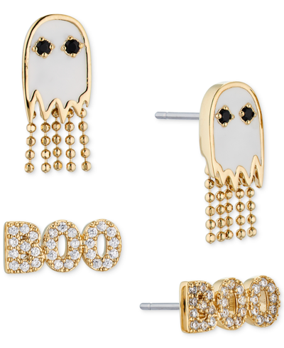 Shop Ava Nadri 18k Gold-plated 2-pc. Set Pave Ghost & Boo Stud Earrings