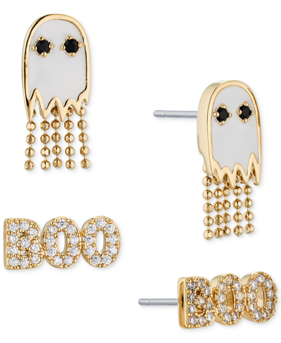 Ava Nadri 18k Gold-plated 2-pc. Set Pave Ghost & Boo Stud Earrings In Gold