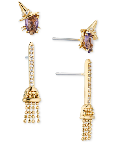 Shop Ava Nadri 18k Gold-plated 2-pc. Set Mixed Stone Witch Cat & Broomstick Earrings