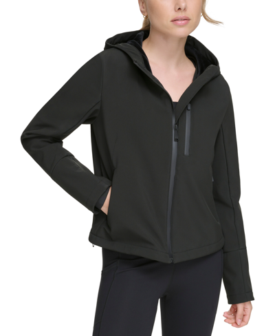 Shop Dkny Sport Women's Soft Shell Velour Lined Hooded Jacket In Black