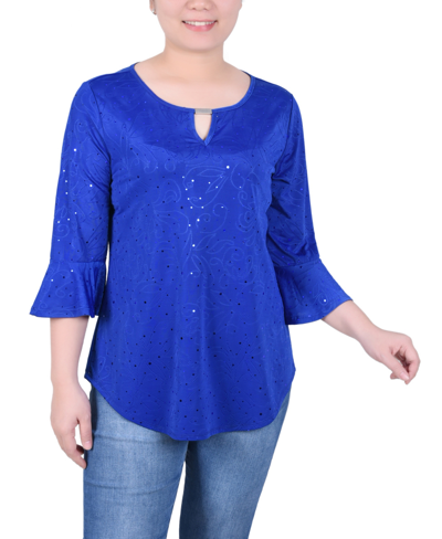 Shop Ny Collection Petite 3/4 Bell Sleeve Top With Hardware In Royal