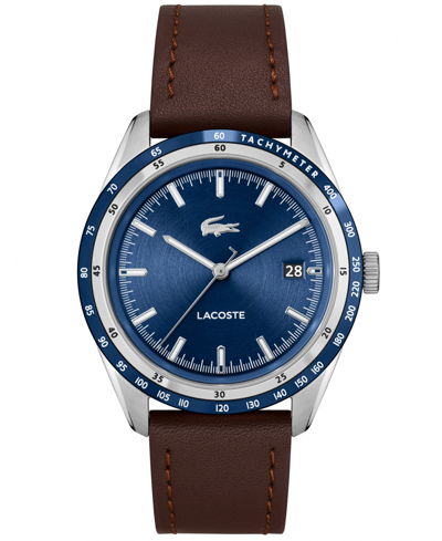 Shop Lacoste Men's Everett Quartz Brown Leather Strap Watch 40mm
