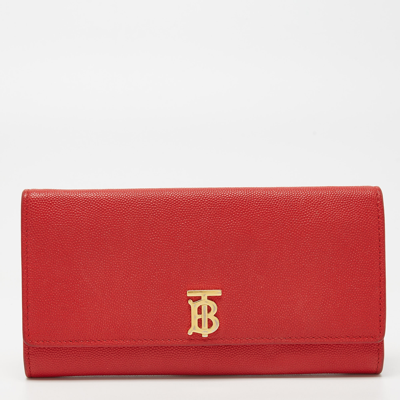 Pre-owned Burberry Red Leather Tb Logo Continental Wallet