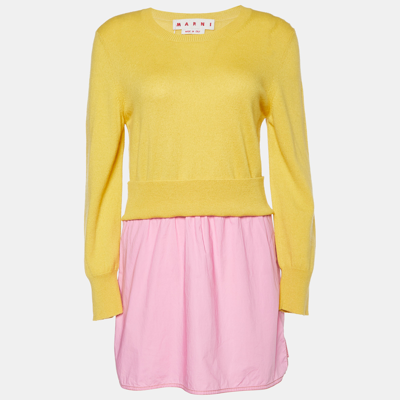 Pre-owned Marni Yellow Knit & Pink Cotton Layered Sweater M