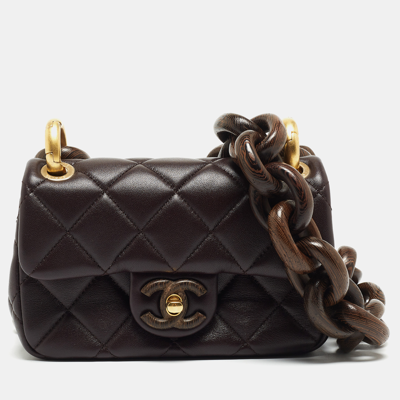 Pre-owned Chanel Burgundy Quilted Leather And Wood Mini Flap Bag