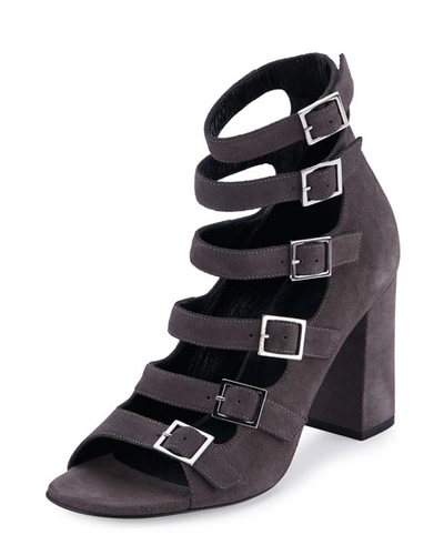 Saint Laurent Suede Babies Multi-strap 90mm Sandal, Dark Anthracite In Road Gray