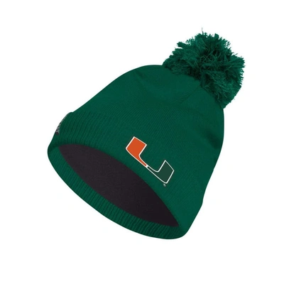 Shop Adidas Originals Adidas Green Miami Hurricanes 2023 Sideline Cold.rdy Cuffed Knit Hat With Pom