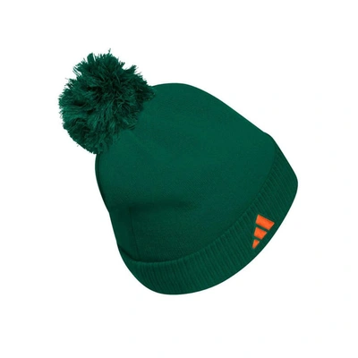 Shop Adidas Originals Adidas Green Miami Hurricanes 2023 Sideline Cold.rdy Cuffed Knit Hat With Pom