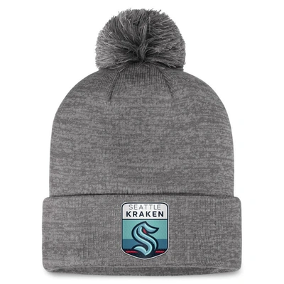Shop Fanatics Branded  Gray Seattle Kraken Authentic Pro Home Ice Cuffed Knit Hat With Pom