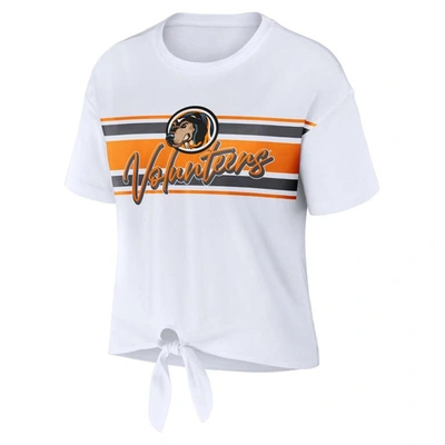 Shop Wear By Erin Andrews White Tennessee Volunteers Striped Front Knot Cropped T-shirt