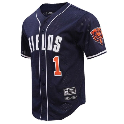 Shop Pro Standard Justin Fields Navy Chicago Bears Mesh Baseball Button-up T-shirt