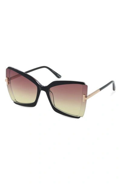 Shop Tom Ford Gia 63mm Oversize Butterfly Sunglasses In Black & Crystal / Sunset