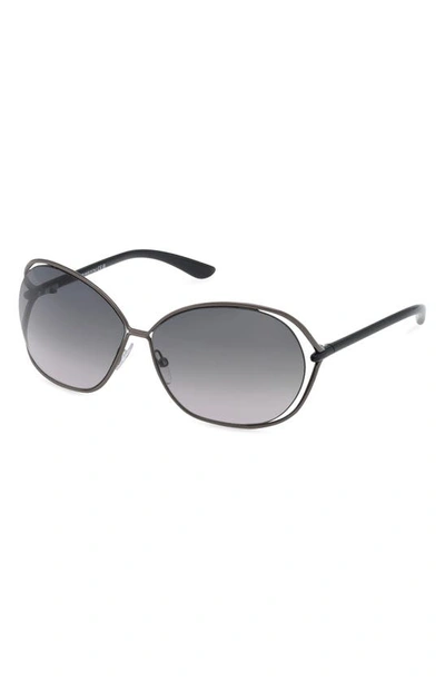 Shop Tom Ford Carla 66mm Oversized Round Metal Sunglasses In Shiny Dark Gunmetal / Smoke