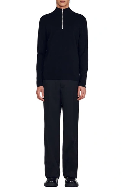 Shop Sandro Trucker Wool & Cotton Half Zip Sweater In Black