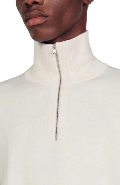 Shop Sandro Trucker Wool & Cotton Half Zip Sweater In Off White