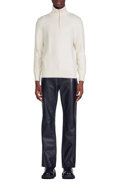 Shop Sandro Trucker Wool & Cotton Half Zip Sweater In Off White
