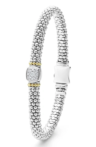 Lagos 18k Yellow Gold & Sterling Silver Rittenhouse Diamond Cluster Caviar Rope Bead Bracelet In Silver