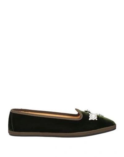 Shop Giannico Woman Loafers Dark Green Size 6 Textile Fibers