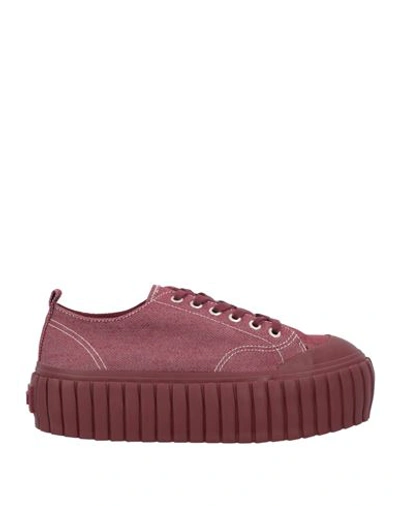 Shop Diesel Woman Sneakers Burgundy Size 7.5 Cotton, Polyester In Red