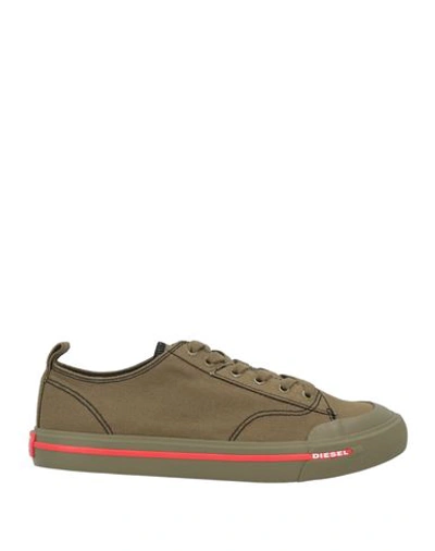 Shop Diesel S-athos Low Man Sneakers Military Green Size 9.5 Cotton