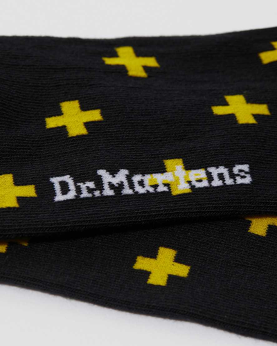 Shop Dr. Martens' Docs Cross Logo Organic Cotton Blend Socks In Black,yellow