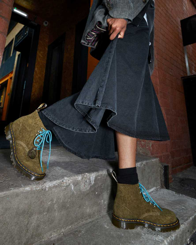 Dr. Martens 101 Made In England Hardware Suede Ankle Boots In Green,brown