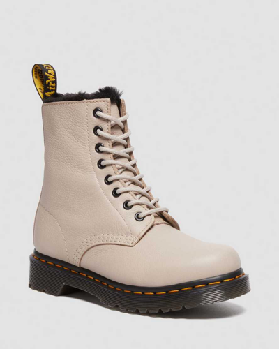 Dr. Martens' 1460 Combat Boots In Taupe Leather In Cream
