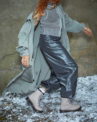 Dr. Martens' 1460 Combat Boots In Taupe Leather In Cream