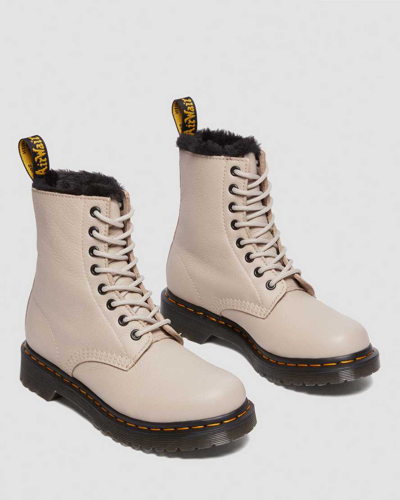 Dr. Martens' 1460 Combat Boots In Taupe Leather In Cream