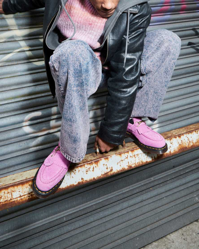 Shop Dr. Martens' Adrian Snaffle Repello Emboss Suede Kiltie Loafers In Pink