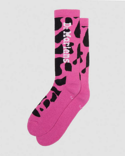 Shop Dr. Martens' Vertical Logo Cow Print Cotton Blend Socks In Black,pink,printed