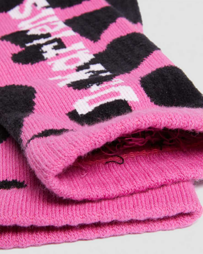 Shop Dr. Martens' Vertical Logo Cow Print Cotton Blend Socks In Black,pink,printed