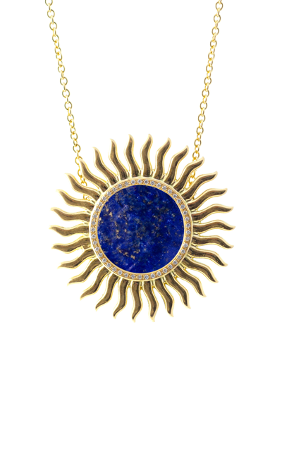 Shop Haute Victoire 18k Yellow Gold Lapis Lazuli Petit Solar Necklace In Blue