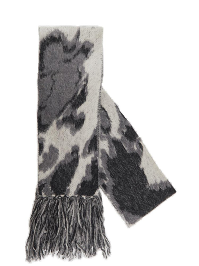Shop Stella Mccartney Patterned Intarsia Knitted Fringed Scarf In Multi