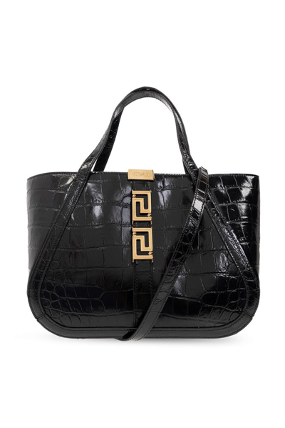Shop Versace Greca Goddess Large Top Handle Bag In Black