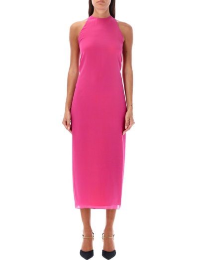 Shop Fendi Sleeveless Georgette Dress In Pink