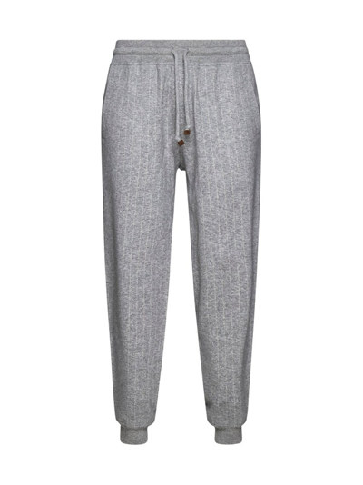Shop Brunello Cucinelli Striped Drawstring Track Pants In Grey