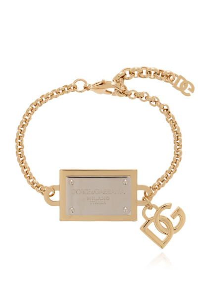 Shop Dolce & Gabbana Logo Tag Bracelet In Gold