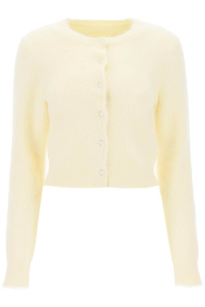 Shop Maison Margiela Cropped Knitted Cardigan In Yellow