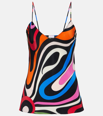 Pucci Marmo-print Silk Top In Multicoloured