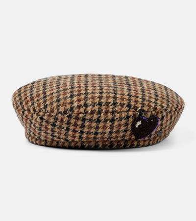Shop Maison Michel New Billy Checked Wool Beret In Multicoloured