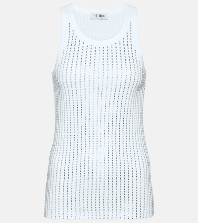 Shop Attico Crystal-embellished Cotton Top In White