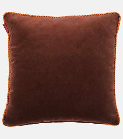 Shop Etro Pegaso Jacquard Cotton Cushion In Brown